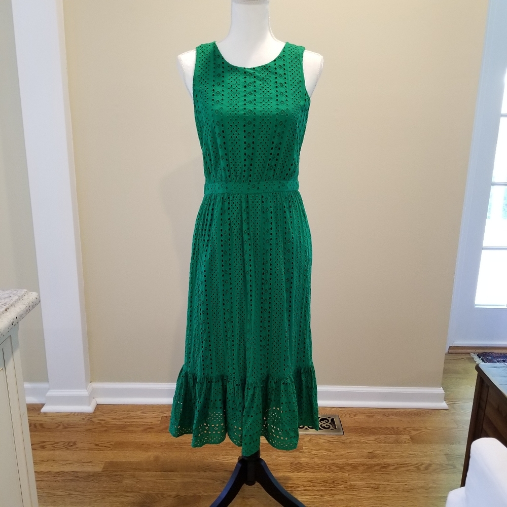 J.Crew Factory Kelly Green Eyelet Midi Dress sz 6 - Picture 2 of 2